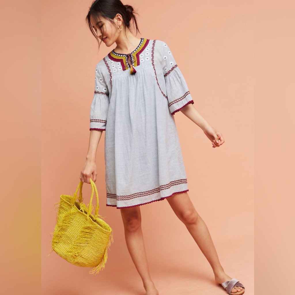 Nwt Anthropologie Maeve Yarn Embellished Tunic Dress Size L